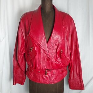 Turkish Genuine Leather Moto Motorcycle Jacket Bright Red Günhan Deri Large